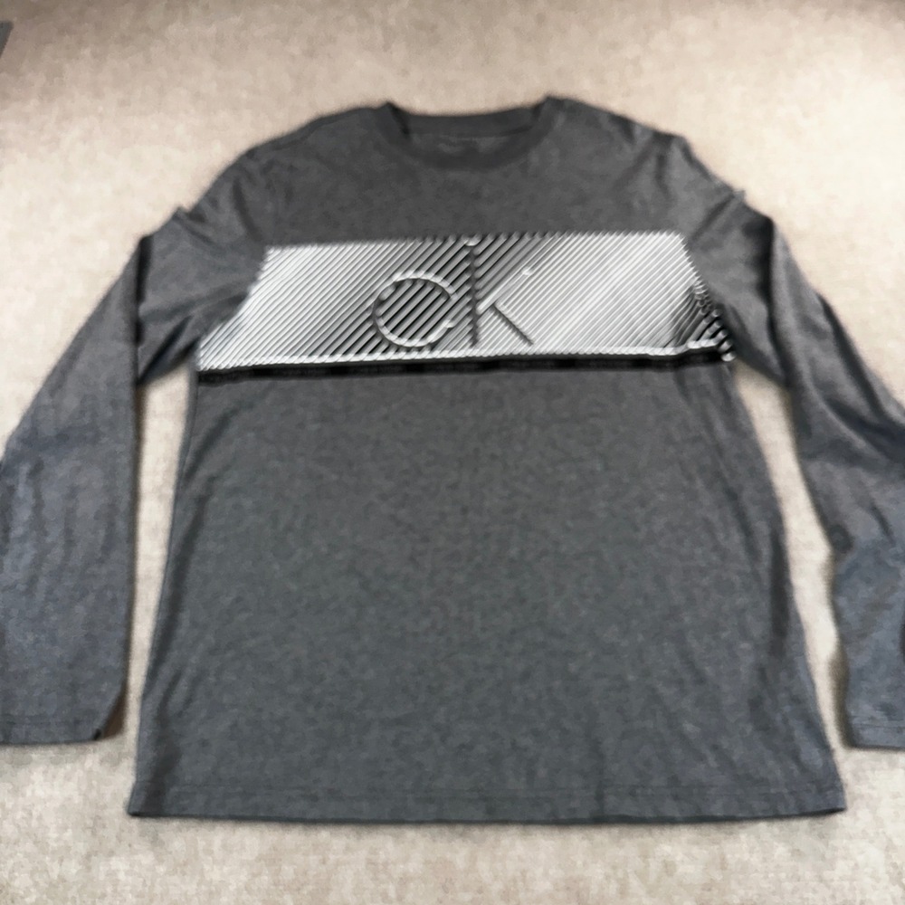 Calvin Klein Mens Gray Long Sleeve Graphic CK Logo T-Shirt Size Medium 5983